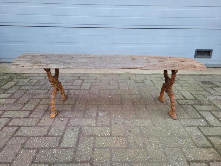 Grote tuinbank parkbank bank met oud meerpaal hout, Tuin en Terras, Tuinbanken, Zo goed als nieuw, Hout, Ophalen of Verzenden