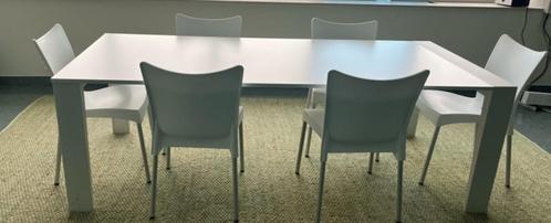 Witte Eettafel met stoelen, Huis en Inrichting, Tafels | Eettafels, Zo goed als nieuw, 100 tot 150 cm, 200 cm of meer, Vijf personen of meer