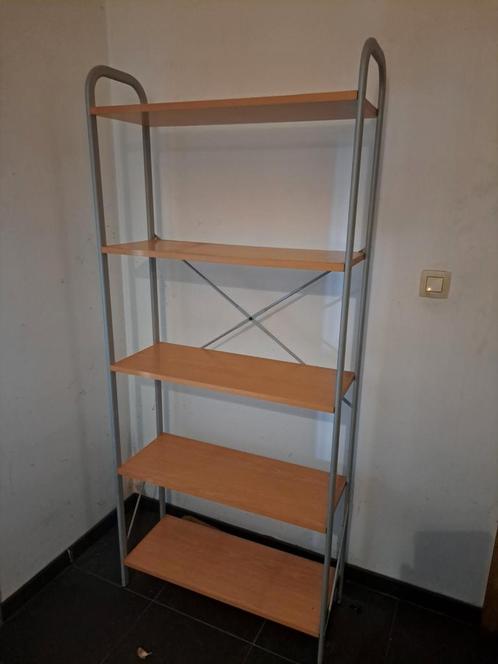Matgrijze metalen plank licht hout, Huis en Inrichting, Kasten | Stellingkasten, Zo goed als nieuw