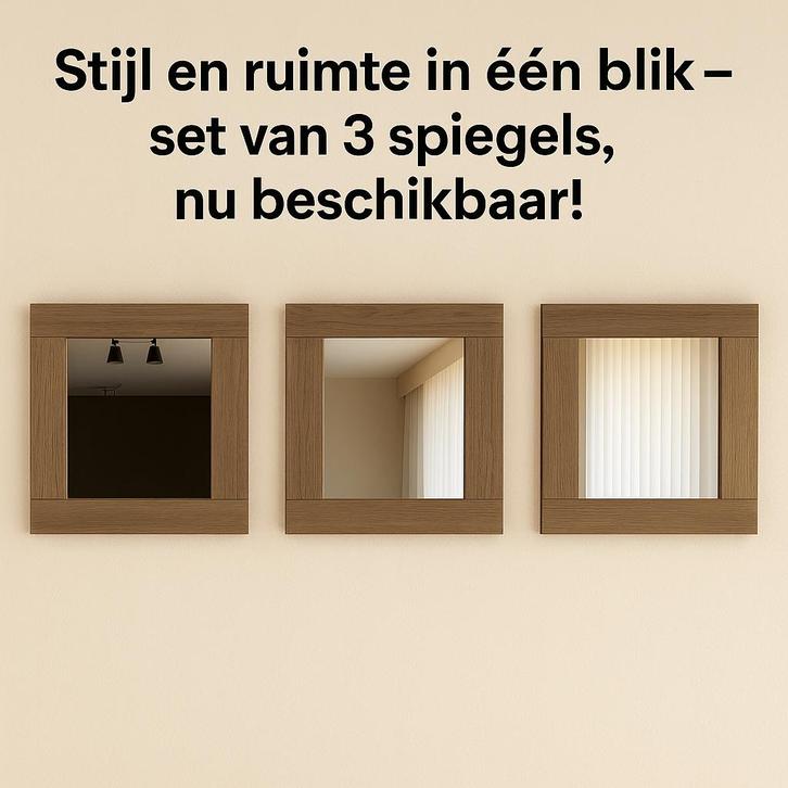 Set van 3 stijlvolle wandspiegels – 60 x 60 cm per stuk., Huis en Inrichting, Woonaccessoires | Spiegels, Ophalen