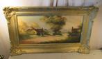 Mooi Antiek Geschilderd Werk 'Hoeve en Schuur' - gesign, Ophalen of Verzenden