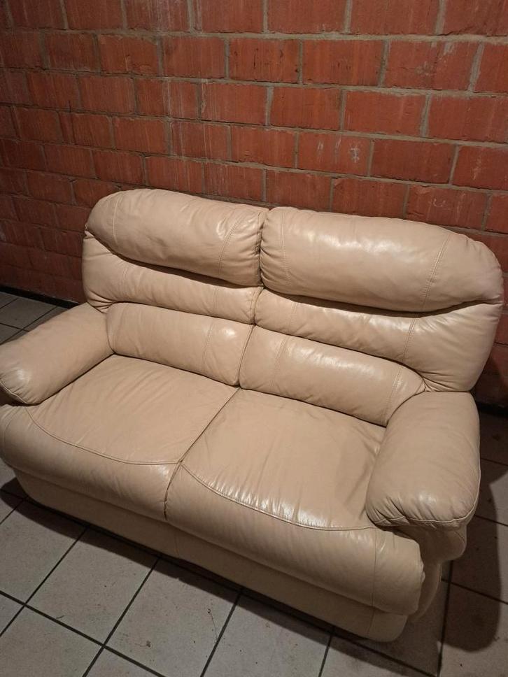 Lederen zetel set / tweezit en driezit, Maison & Meubles, Canapés | Salons, Utilisé, Banc droit, Trois personnes, 150 à 200 cm