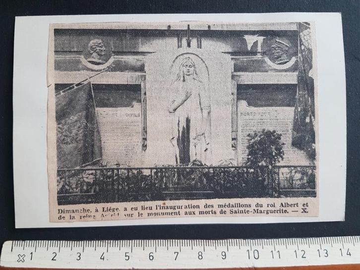 Coupure: Liège Inauguration médaillon Roi Albert, Collections, Objets militaires | Général, Armée de terre, Envoi