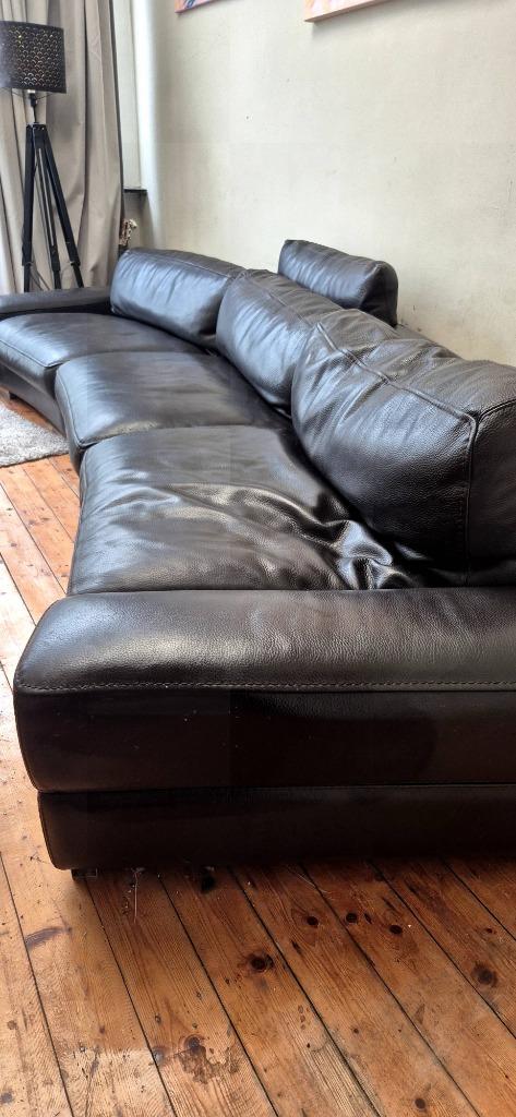 Rochebobois bank zwart, Huis en Inrichting, Zetels | Zetels, Gebruikt, 300 cm of meer, 100 tot 125 cm, Leer, Ophalen