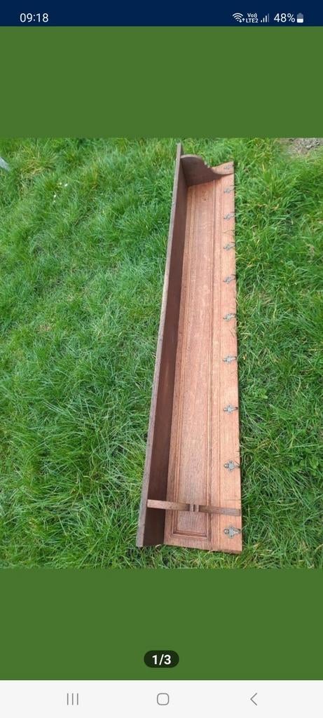 Archelle en chêne 2,20 mètres avec 10 crochets en laiton, Maison & Meubles, Enlèvement, Comme neuf