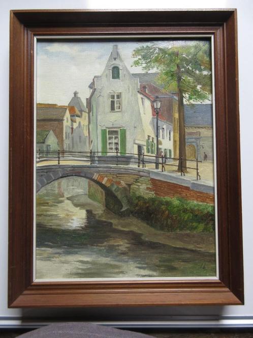 Schilderij "Brug Vlietje de Melaan" door L. Boschmans, Antiek en Kunst, Kunst | Schilderijen | Klassiek, Ophalen of Verzenden