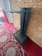 Moderne glazen audioTV meubel met zwart middenzuil en wielen, Ophalen, Zo goed als nieuw, Glas, Cd's of Dvd's