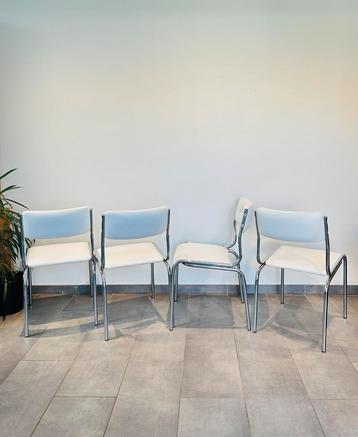 4 witte buisframe stoelen, Huis en Inrichting, Stoelen, Ophalen, Gebruikt, Vier