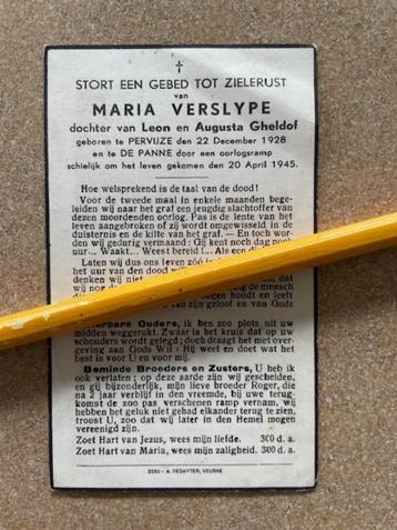 Oorlogsslachtoffer DE PANNE 1945 MARIA VERSLYPE  PERVYZE  beschikbaar voor biedingen
