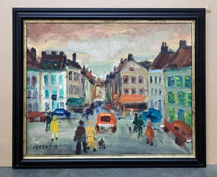 Alfons VERMEIR, drukte in de stad, Antiquités & Art, Art | Peinture | Classique, Enlèvement ou Envoi