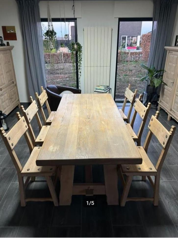 Eiken eettafel en 6 stoelen, Huis en Inrichting, Tafels | Eettafels, Zo goed als nieuw, 50 tot 100 cm, 200 cm of meer, Vijf personen of meer