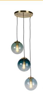 Art deco hanglamp messing met blauwe glazen, Maison & Meubles, Lampes | Spots, Enlèvement, Neuf