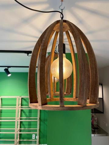 Industriële stoere hanglamp in mangohout beschikbaar voor biedingen