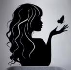 Sticker mural Grande fille noire avec papillons (57x57cm), Collections, Enlèvement ou Envoi, Maison et Meubles