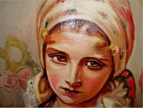 vintage Trachten  portret schilderij canvas rond 1940, Verzamelen, Retro, Huis en Inrichting, Ophalen