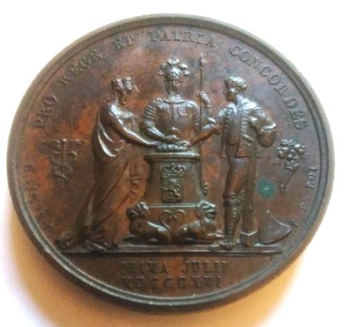 penning  1816 hulde v/d Staten v Henegouwen a koning Willem, Postzegels en Munten, Penningen en Medailles, Brons, Ophalen of Verzenden
