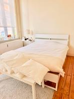 Cadre de lit IKEA Blanc + Matelas 160x200 – Protège-matelas, Ophalen, Tweepersoons, Zo goed als nieuw, Bedbodem