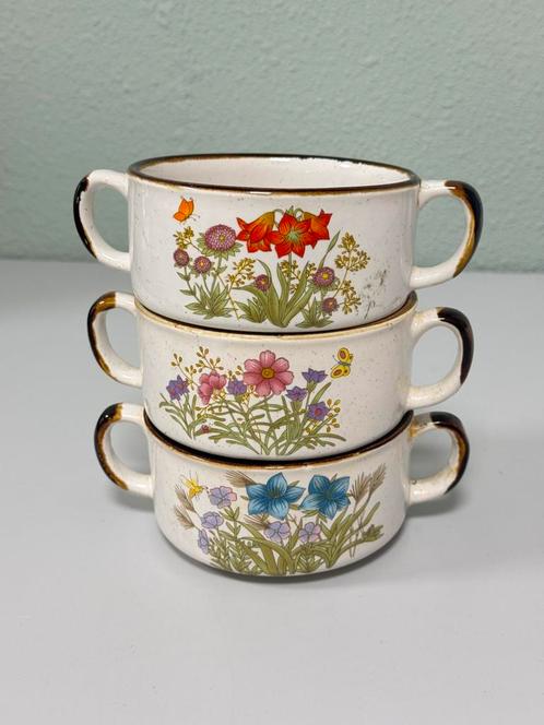 Wildflower servies 3 soepkom soep kom kommen bloemen vintage, Antiek en Kunst, Antiek | Servies los, Ophalen of Verzenden