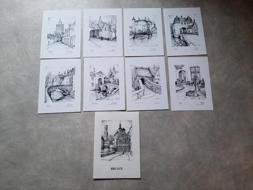 Collectie van 8 pentekeningen van Brugge,Maurits Dousselaere, Antiek en Kunst, Curiosa en Brocante, Ophalen of Verzenden
