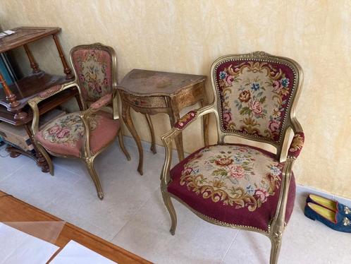 Zit ensemble 2 stoelen en bijzettafeltje antiek, Antiek en Kunst, Antiek | Meubels | Stoelen en Sofa's, Ophalen