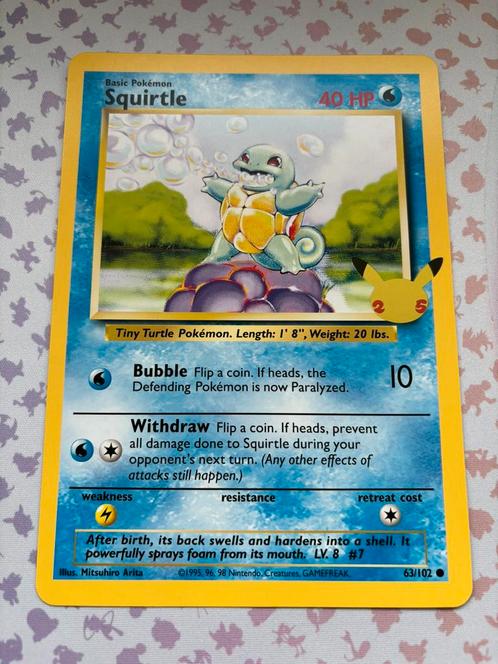 JUMBO Squirtle (BS 63) Base Set Celebrations stamp, Hobby en Vrije tijd, Verzamelkaartspellen | Pokémon, Boosterbox, Ophalen of Verzenden