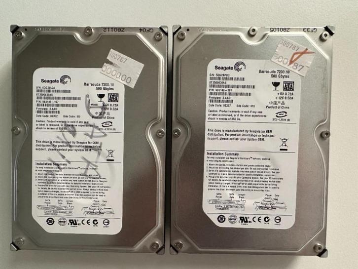 2 HDD 500GB, Informatique & Logiciels, Disques durs, Utilisé, Interne, SATA, Enlèvement