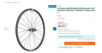 DT Swiss E 1800 SPLINE db 23 Achterwiel - 28" -Shimano Body beschikbaar voor biedingen