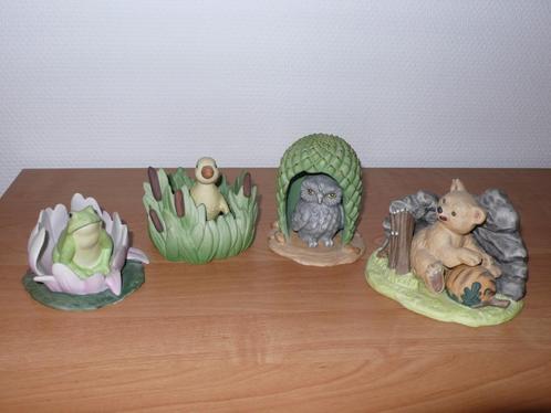 4 Animaux en porcelaine mate Hibou, Grenouille, Canard Ours, Collections, Collections Animaux, Comme neuf, Statue ou Figurine