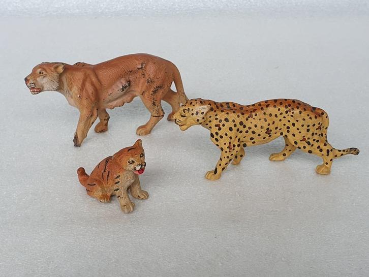 Lot van 3 vintage katachtigen (van o.a. Elastolin), Verzamelen, Poppetjes en Figuurtjes, Gebruikt, Ophalen of Verzenden