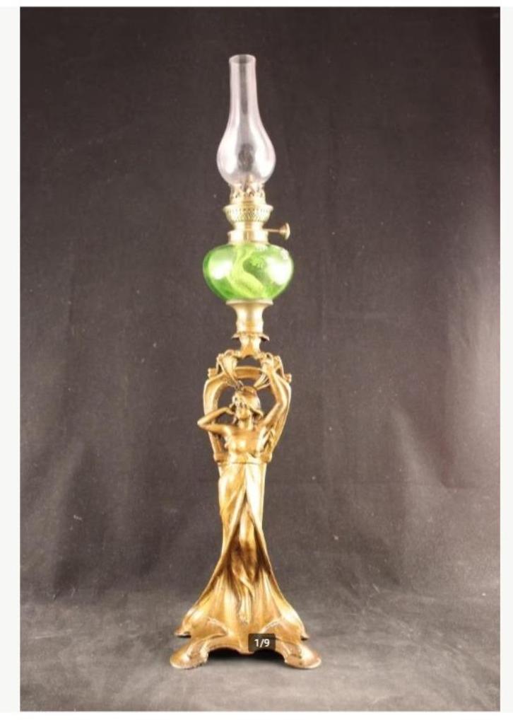 Grote Art Nouveau olielamp, Antiek en Kunst, Antiek | Brons en Koper, Ophalen