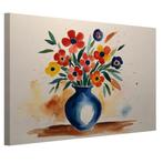 Vase avec fleurs en toile aquarelle 60x40cm - 18mm., Envoi, Neuf