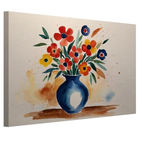 Vase avec fleurs en toile aquarelle 60x40cm - 18mm., Maison & Meubles, Accessoires pour la Maison | Décorations murale, Neuf, Envoi
