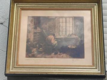 Eau forte intérieur de savetier signe Prosper de wit beschikbaar voor biedingen