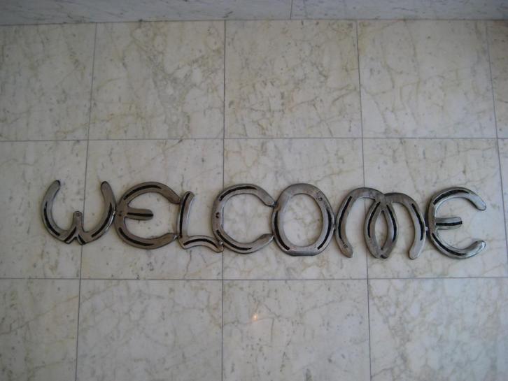 WELCOME wanddeco gemaakt van oude hoefijzers!!!!, Tuin en Terras, Tuinwanddecoratie, Ophalen of Verzenden