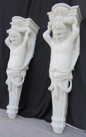 Set hele grote oude houten consoles beelden 145 cm hoog beschikbaar voor biedingen