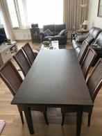 Tafel en 6 Rotan stoelen met zitkussens, Huis en Inrichting, Ophalen, Gebruikt, 50 tot 100 cm, Vijf personen of meer