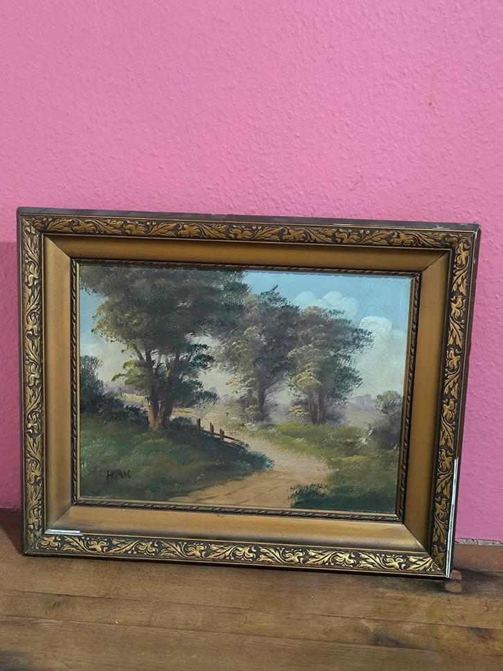 Tableau ancien représentant un paysage champêtre, Antiek en Kunst, Kunst | Schilderijen | Klassiek, Ophalen