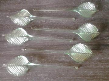 6 vintage groene glazen bladeren Murano onderdelen luchter  beschikbaar voor biedingen