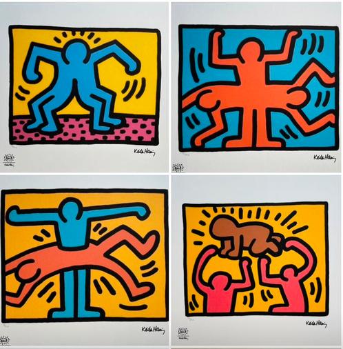 Kleurrijke set 4 litho’s + certificaat | Keith Haring |uniek, Antiek en Kunst, Kunst | Litho's en Zeefdrukken, Ophalen of Verzenden