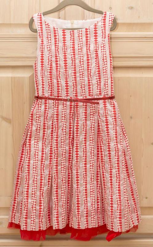 Rood-wit feestelijk kleedje van Balthine, maat 134, Kinderen en Baby's, Kinderkleding | Maat 134, Zo goed als nieuw, Meisje, Jurk of Rok