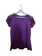 Pruimkleurig kanten T-shirt met korte mouwen, Kleding | Dames, Nieuw, Ophalen of Verzenden, Korte mouw, Maat 36 (S)