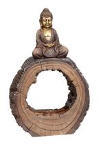 Mooie Buddha zittend bruin/goud op boomschijf, Huis en Inrichting, Woonaccessoires | Boeddhabeelden, Ophalen, Nieuw