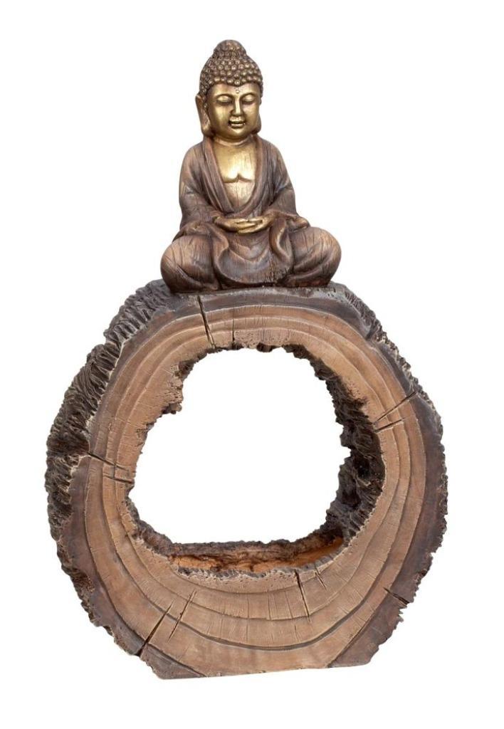 Mooie Buddha zittend bruin/goud op boomschijf, Huis en Inrichting, Woonaccessoires | Boeddhabeelden, Nieuw, Ophalen