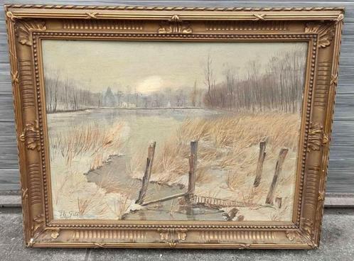 huile sur panneau paysage enneige signe ph gits, Antiek en Kunst, Kunst | Schilderijen | Klassiek, Ophalen of Verzenden