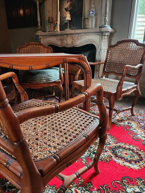 Antieke kaarttafel/pokertafel met 4 bijhorende stoelen, Antiek en Kunst, Antiek | Meubels | Tafels, Ophalen