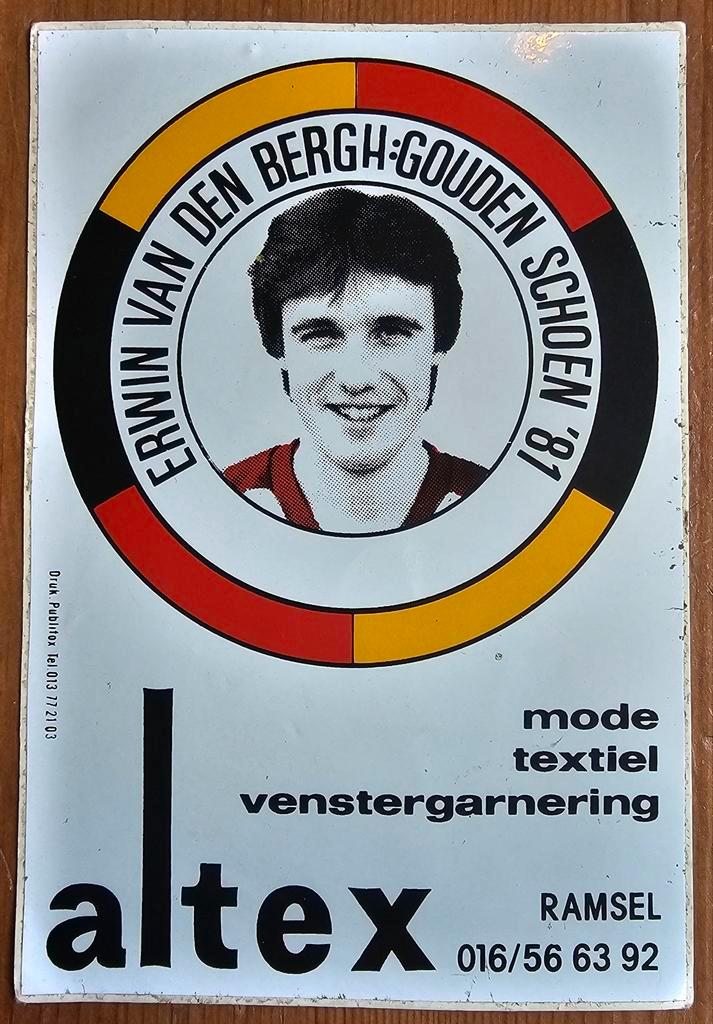 1981 Erwin Vandenbergh Gouden Schoen Winnaar Altex sticker!, Hobby en Vrije tijd, Stickers en Plaatjes, Zo goed als nieuw, Sticker