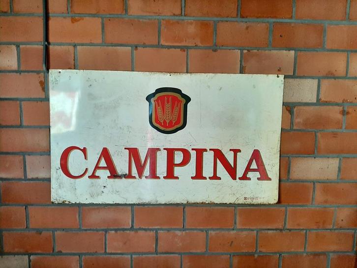Zeldzaam XXL emaille plaat / bord brouwerij CAMPINA DESSEL, Verzamelen, Merken en Reclamevoorwerpen, Gebruikt, Reclamebord, Ophalen