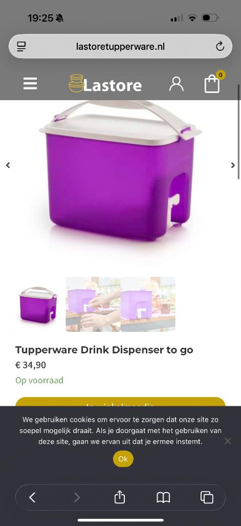 Tupperware Drink Dispenser to go, Ophalen of Verzenden, Nieuw, Paars, Overige typen