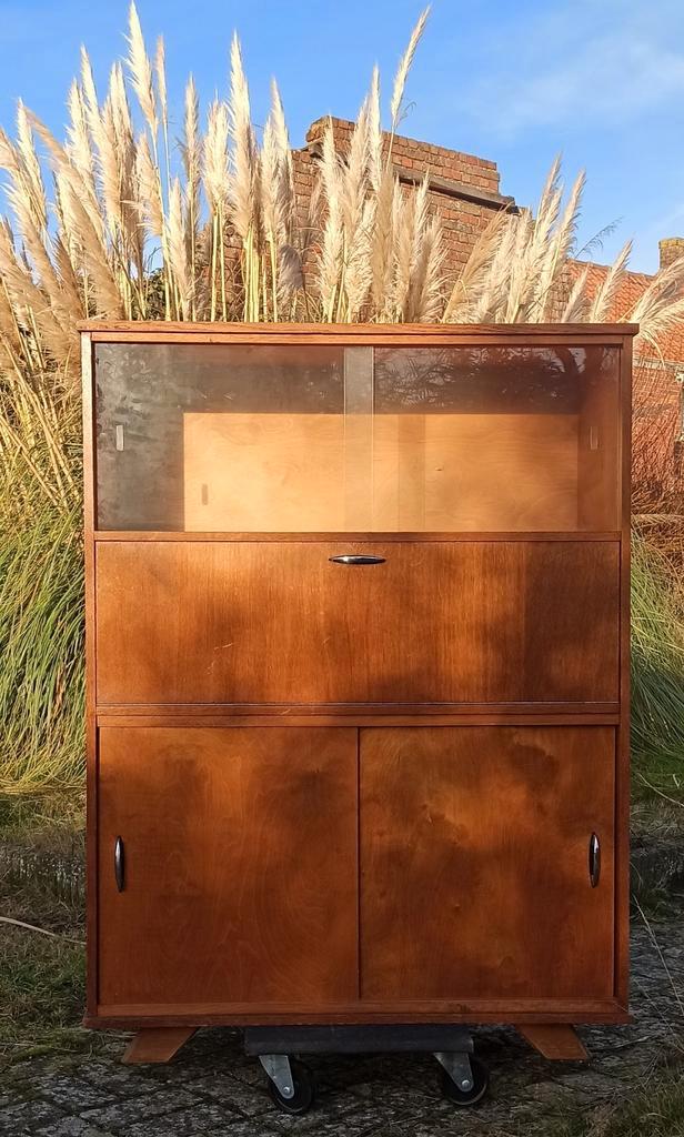 Vintage kast in fineerhout, Huis en Inrichting, Kasten | Secretaires, Gebruikt, Ophalen