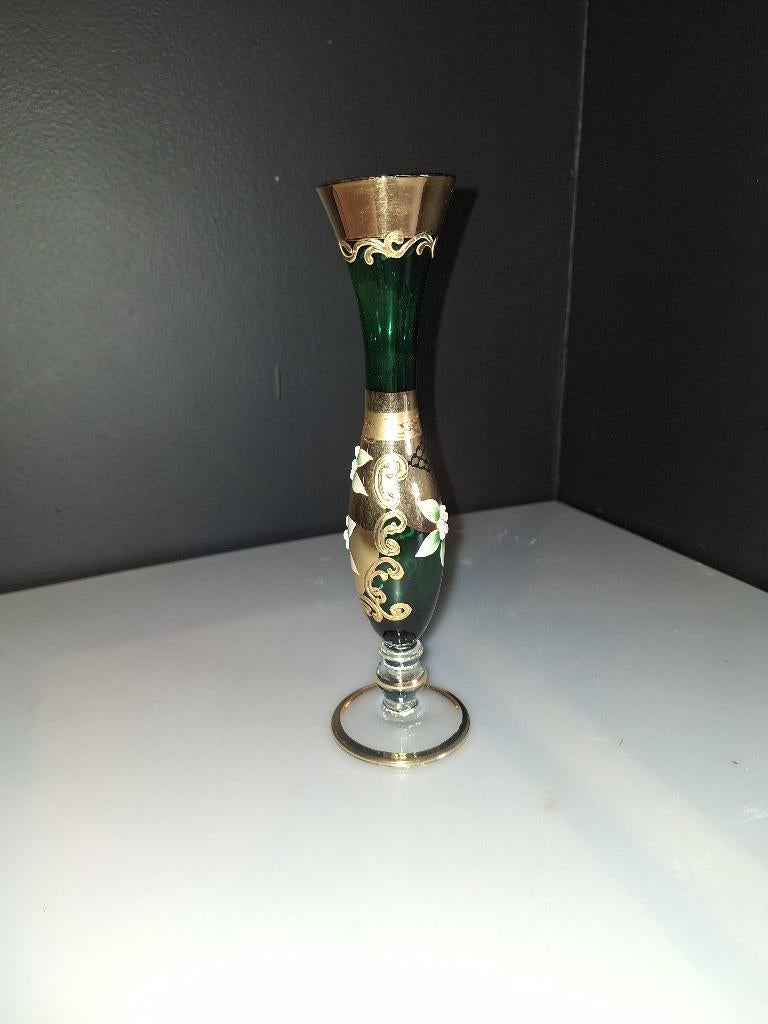 Vase Solifore verre émeraude bohème vintage, Antiquités & Art, Enlèvement